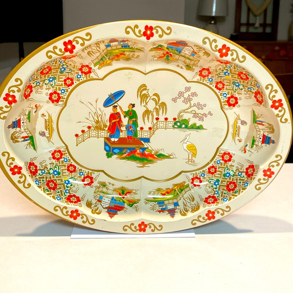 Daher Decorated Ware Oval Serving Bowl Asian Scene Pagoda Bridge